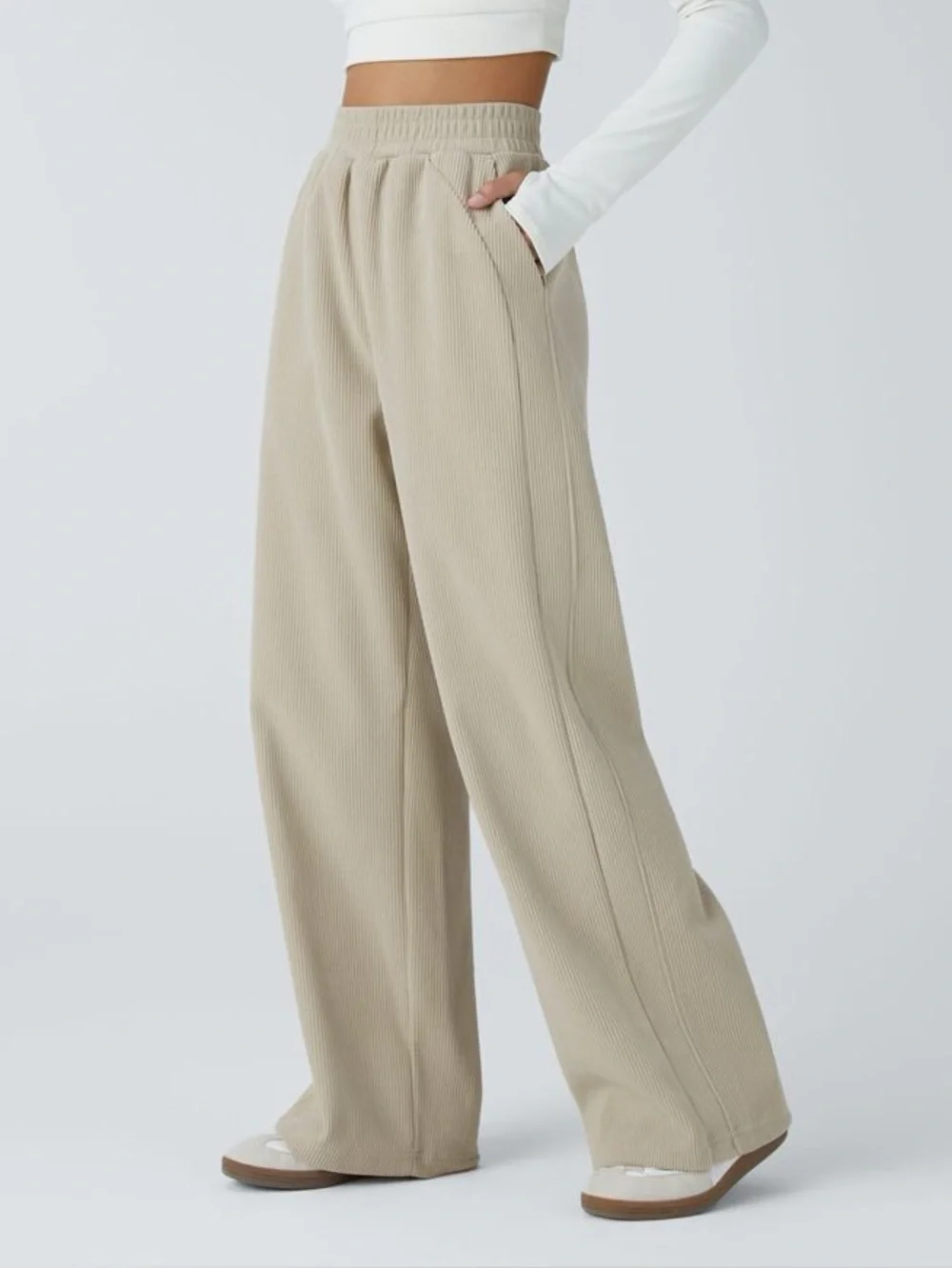 Halara High Waisted Pocket Straight Leg Baggy Corduroy Casual Pants Size Medium